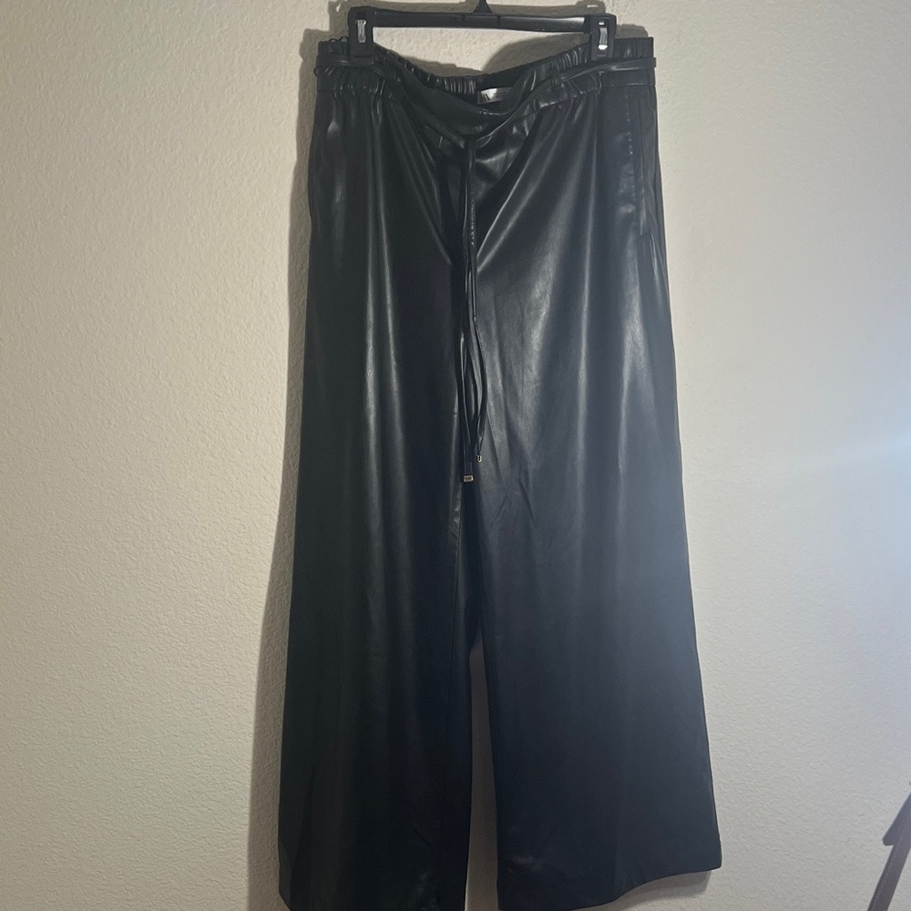 Zara Black Faux Leather Wide Leg Pants